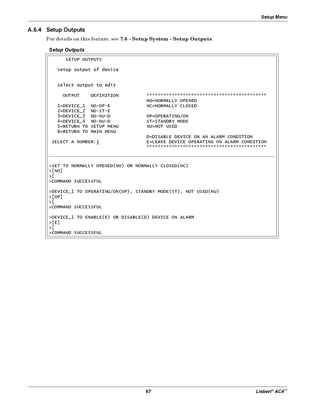 Emerson AC4 user manual Setup Outputs 