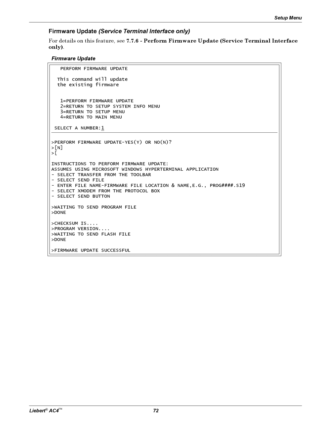 Emerson AC4 user manual Firmware Update Service Terminal Interface only 