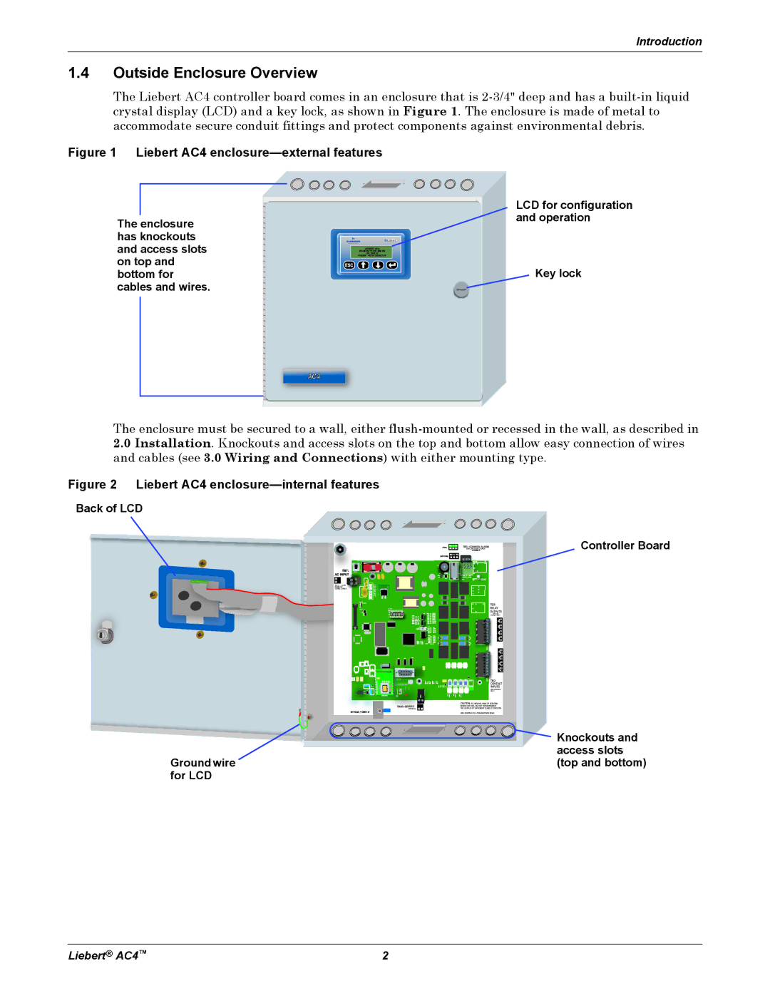 Emerson AC4 user manual Outside Enclosure Overview, LCD for configuration, Operation 