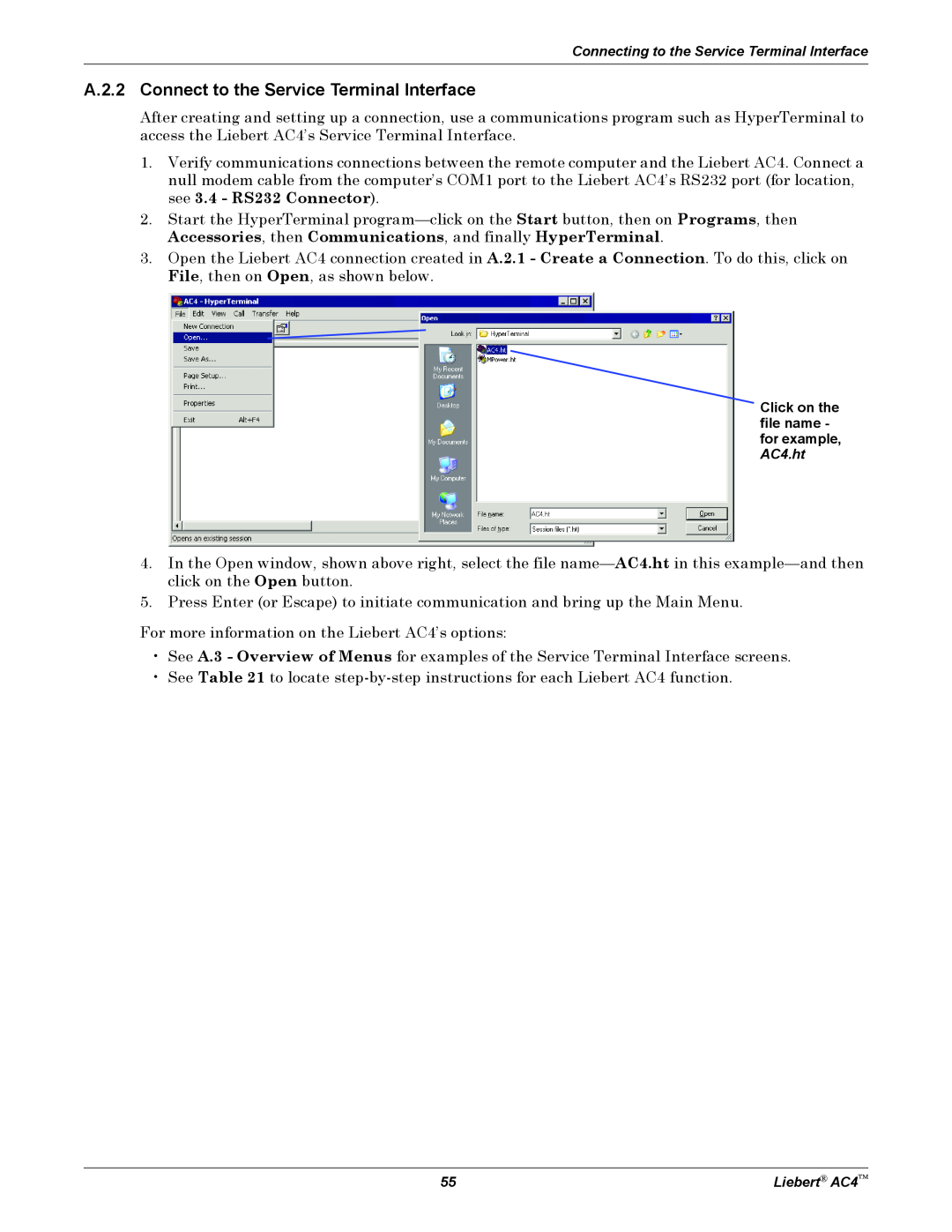 Emerson AC4 user manual A.2.2 Connect to the Service Terminal Interface 