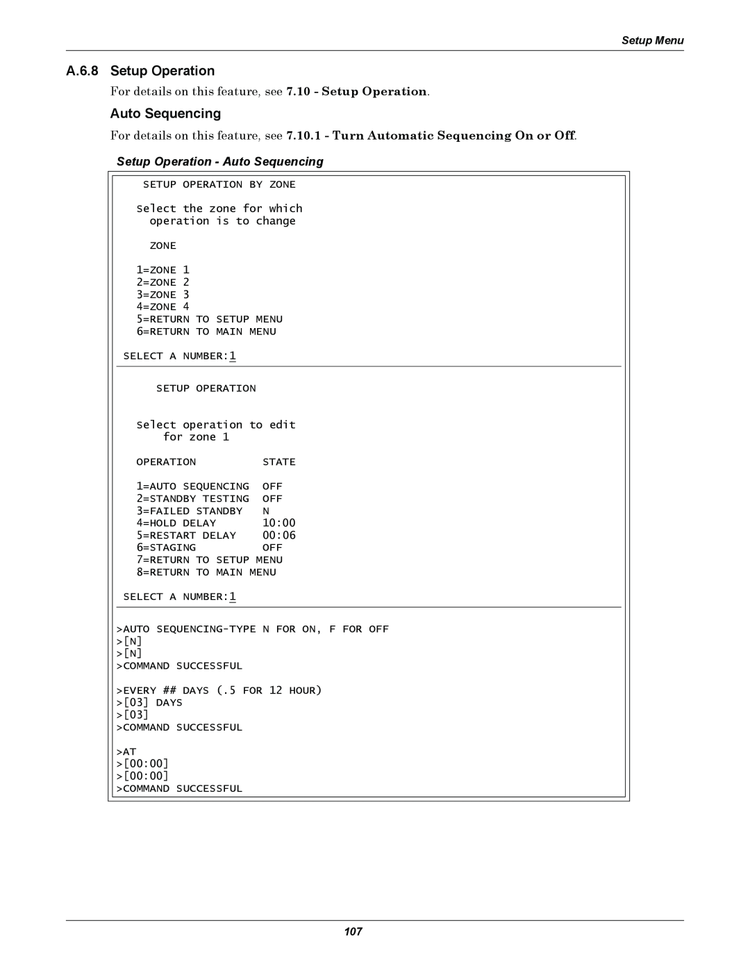 Emerson AC8 user manual A.6.8 Setup Operation, Setup Operation - Auto Sequencing, Setup Menu 