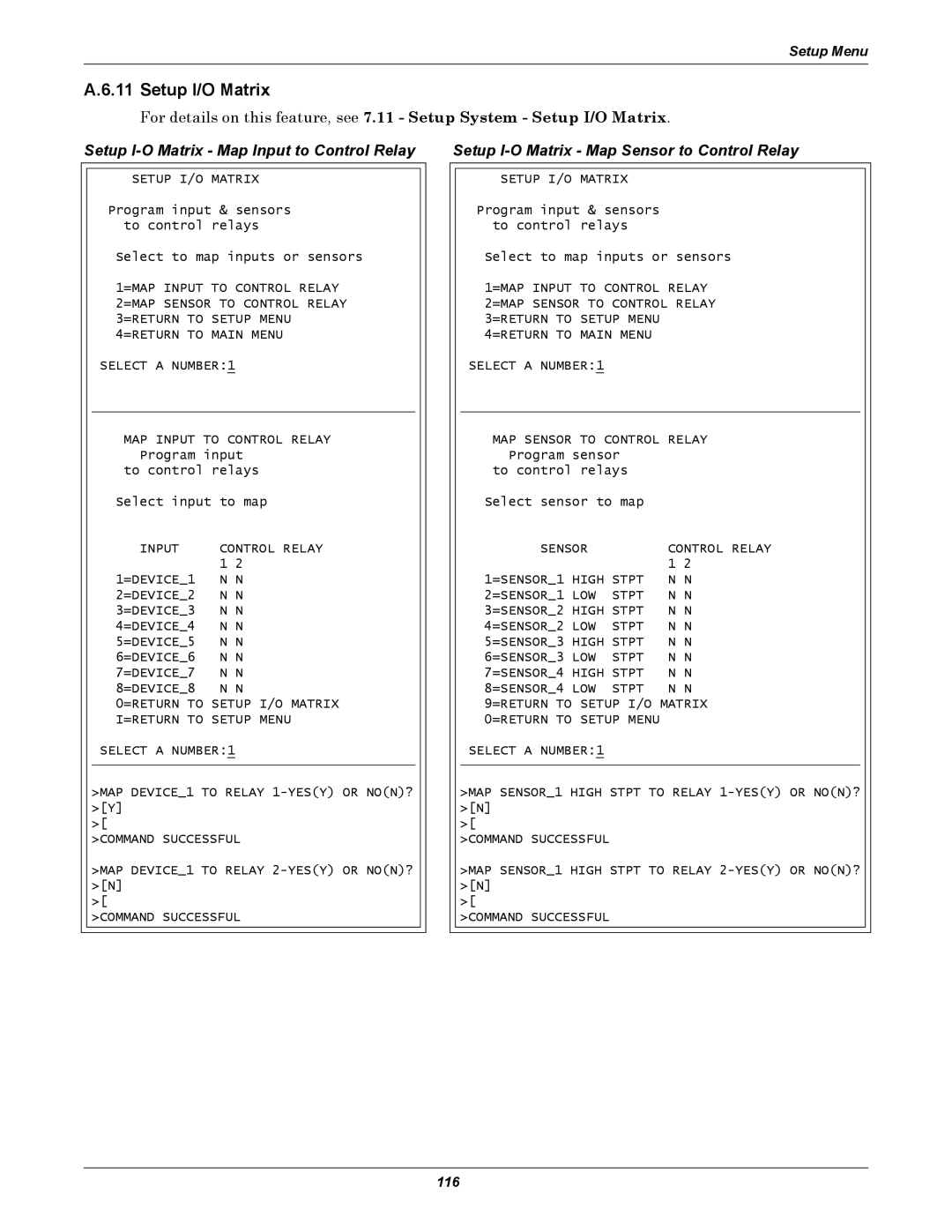 Emerson AC8 user manual A.6.11 Setup I/O Matrix, Setup I-OMatrix - Map Input to Control Relay, Setup Menu 