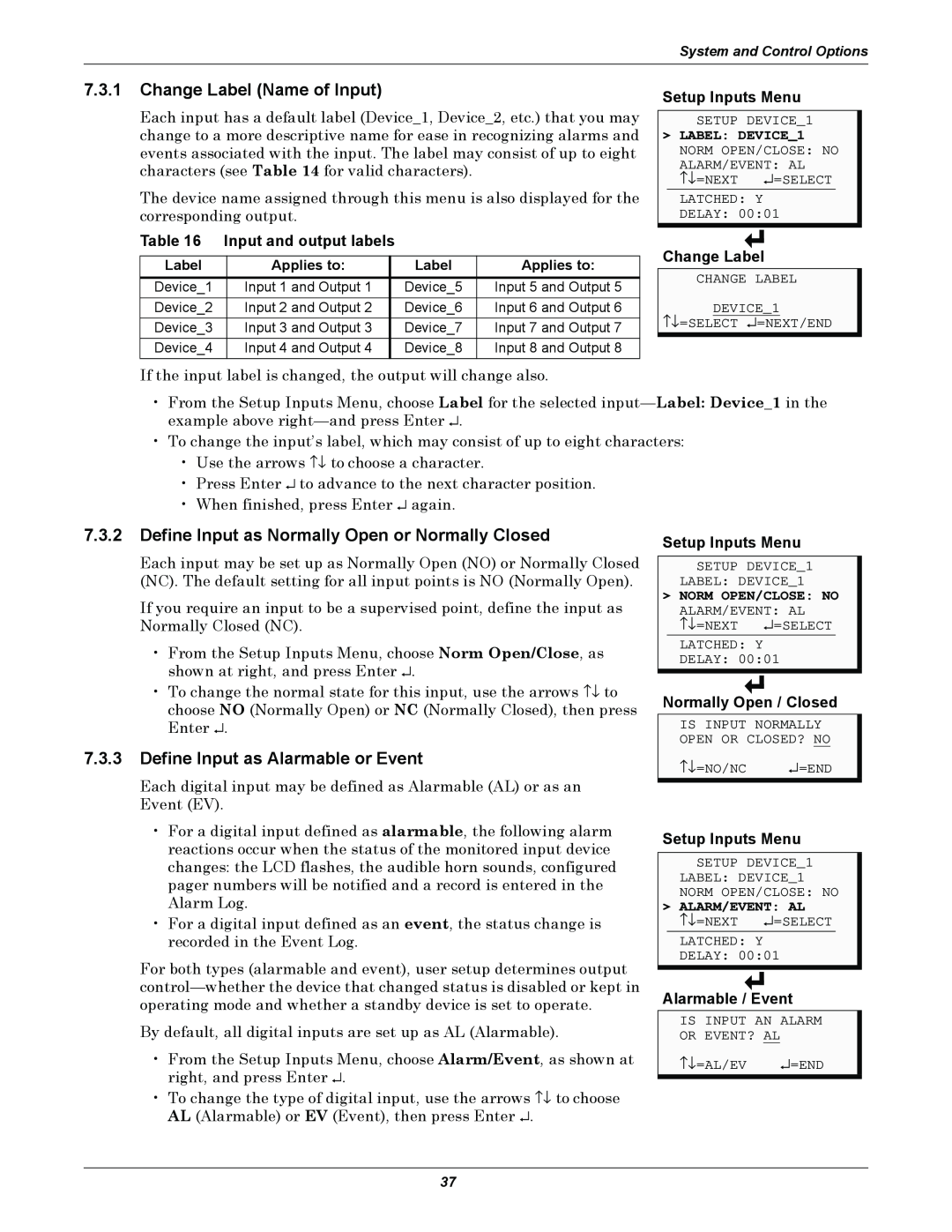 Emerson AC8 user manual Change Label Name of Input, 7.3.3Define Input as Alarmable or Event, Input and output labels 