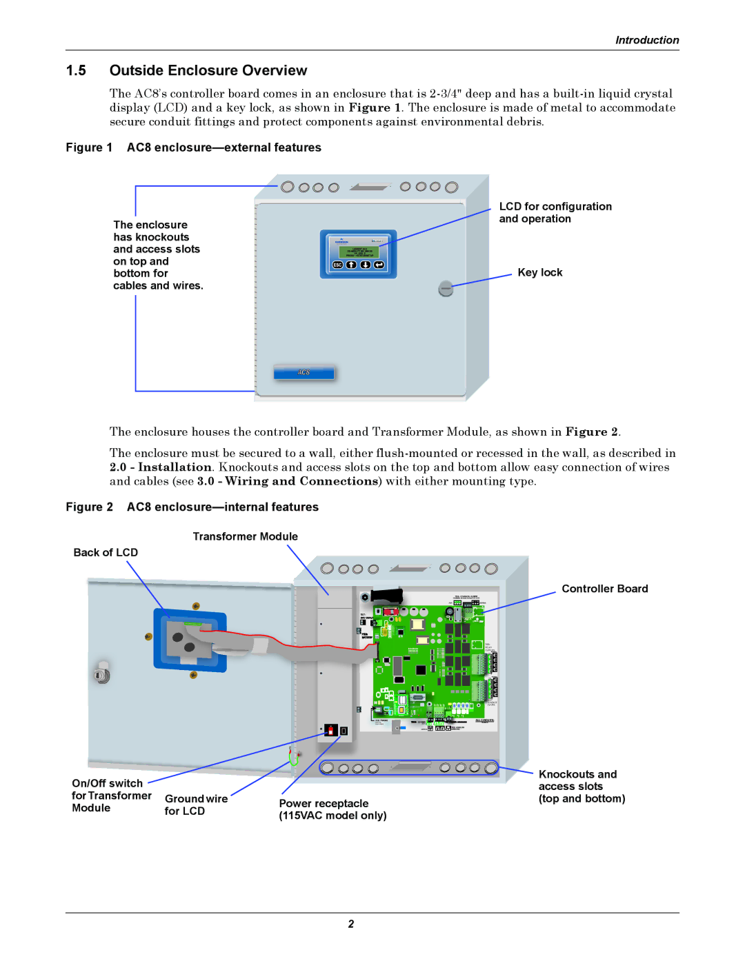 Emerson AC8 Outside Enclosure Overview, LCD for configuration, Operation, Transformer Module Back of LCD Controller Board 