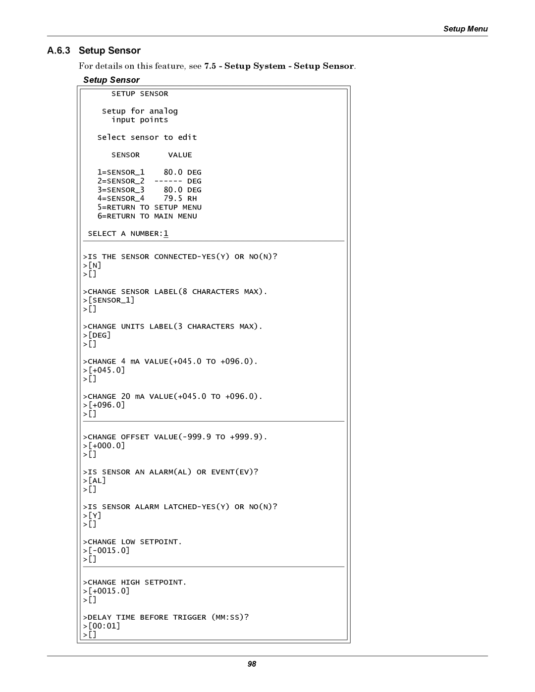 Emerson AC8 user manual Setup Sensor 