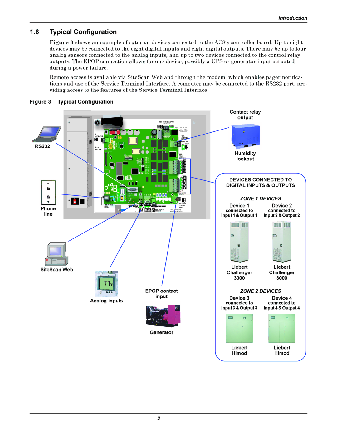 Emerson AC8 user manual Typical Configuration, Contact relay Output Humidity Lockout, Liebert SiteScan Web, Analog inputs 