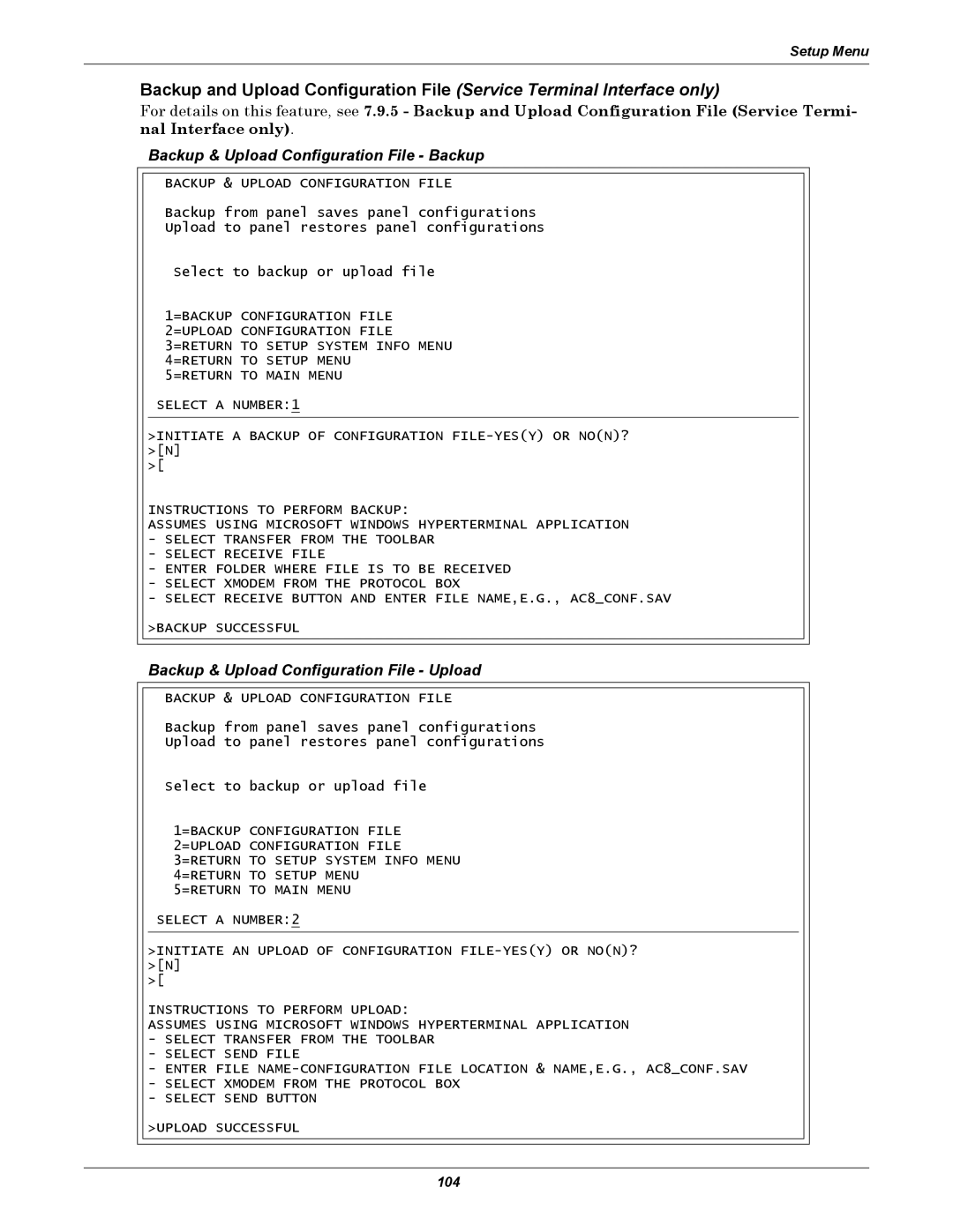 Emerson AC8 user manual Backup & Upload Configuration File Backup, Backup & Upload Configuration File Upload 