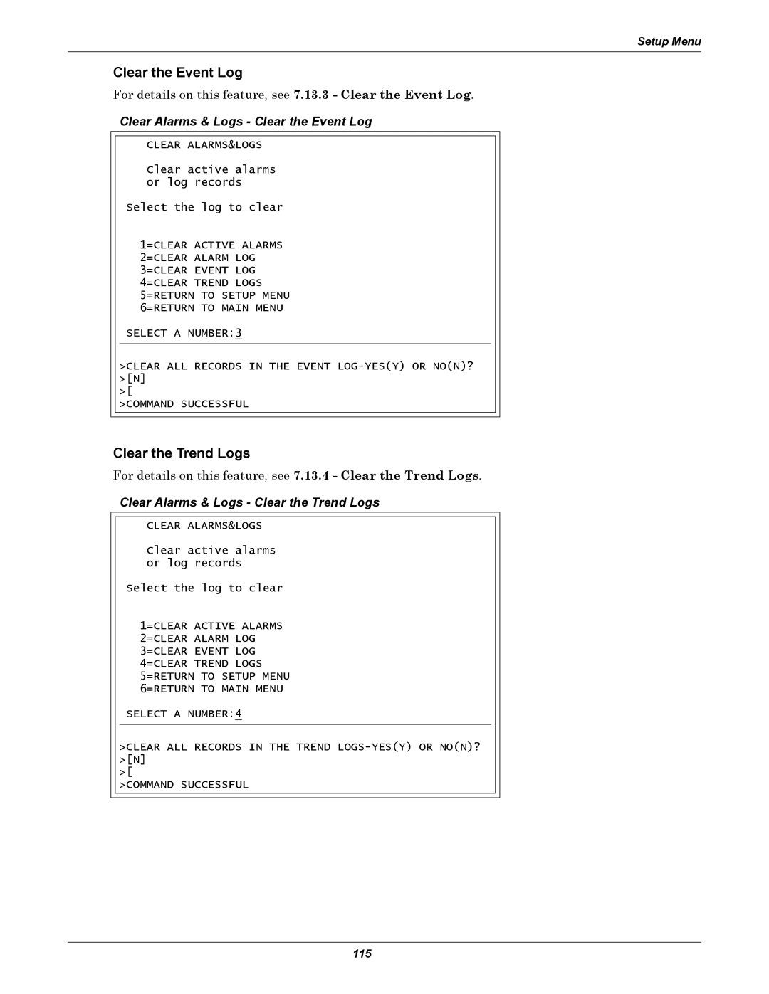 Emerson AC8 user manual Clear Alarms & Logs Clear the Event Log, Clear Alarms & Logs Clear the Trend Logs 