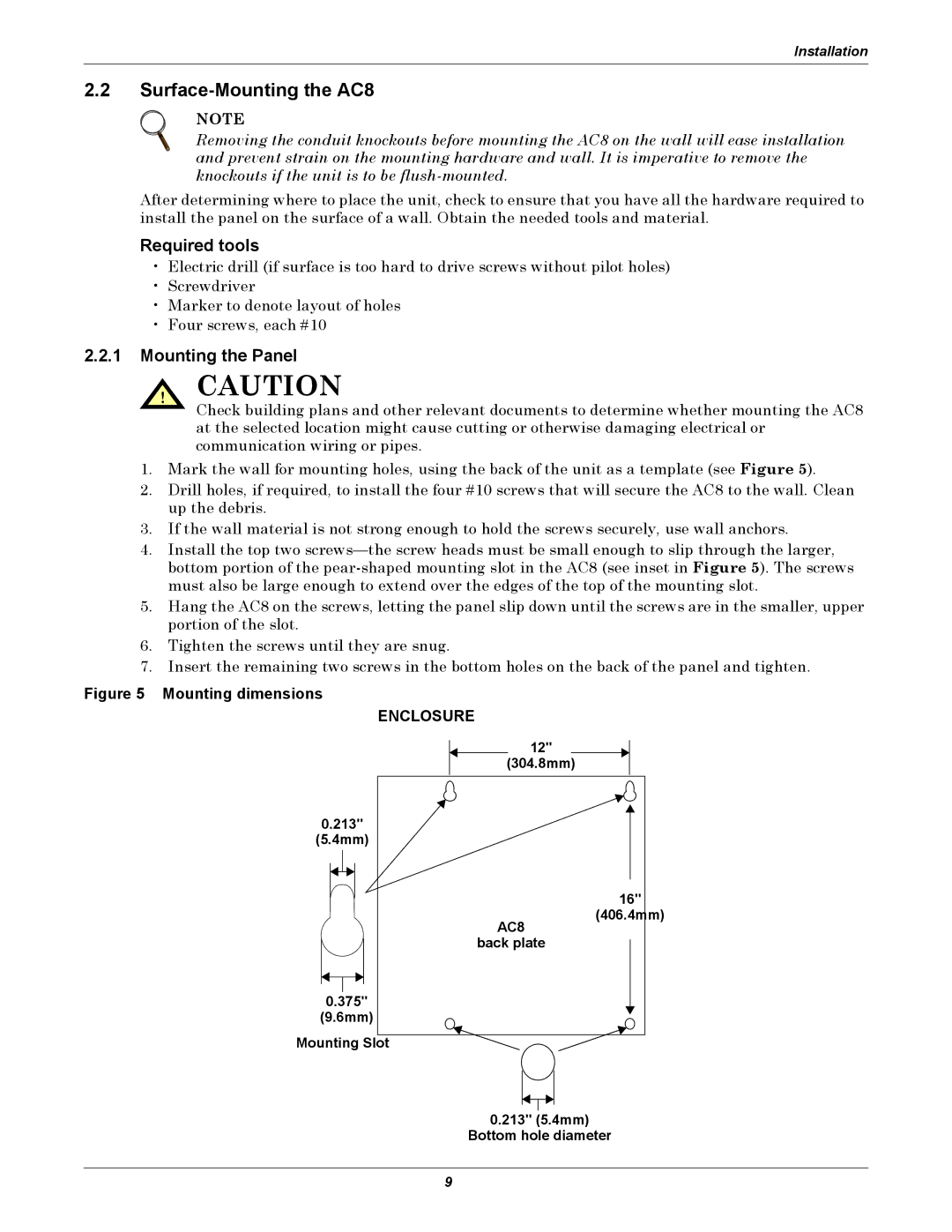 Emerson user manual Surface-Mounting the AC8, Required tools, Mounting the Panel, 304.8mm 213 4mm 