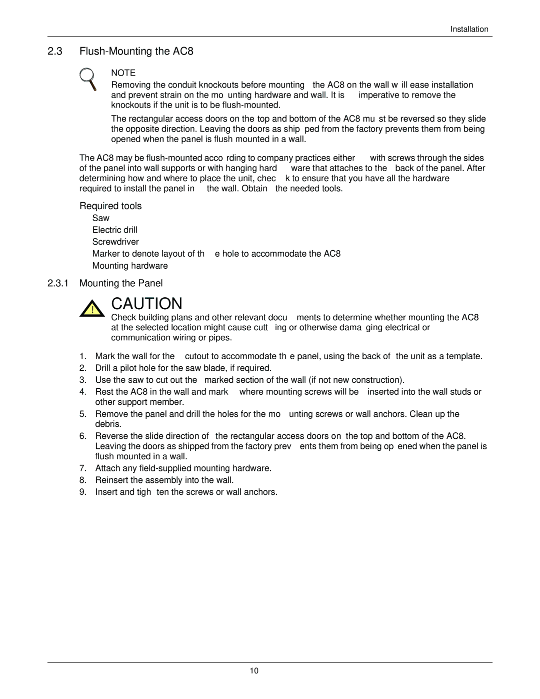 Emerson user manual Flush-Mounting the AC8 