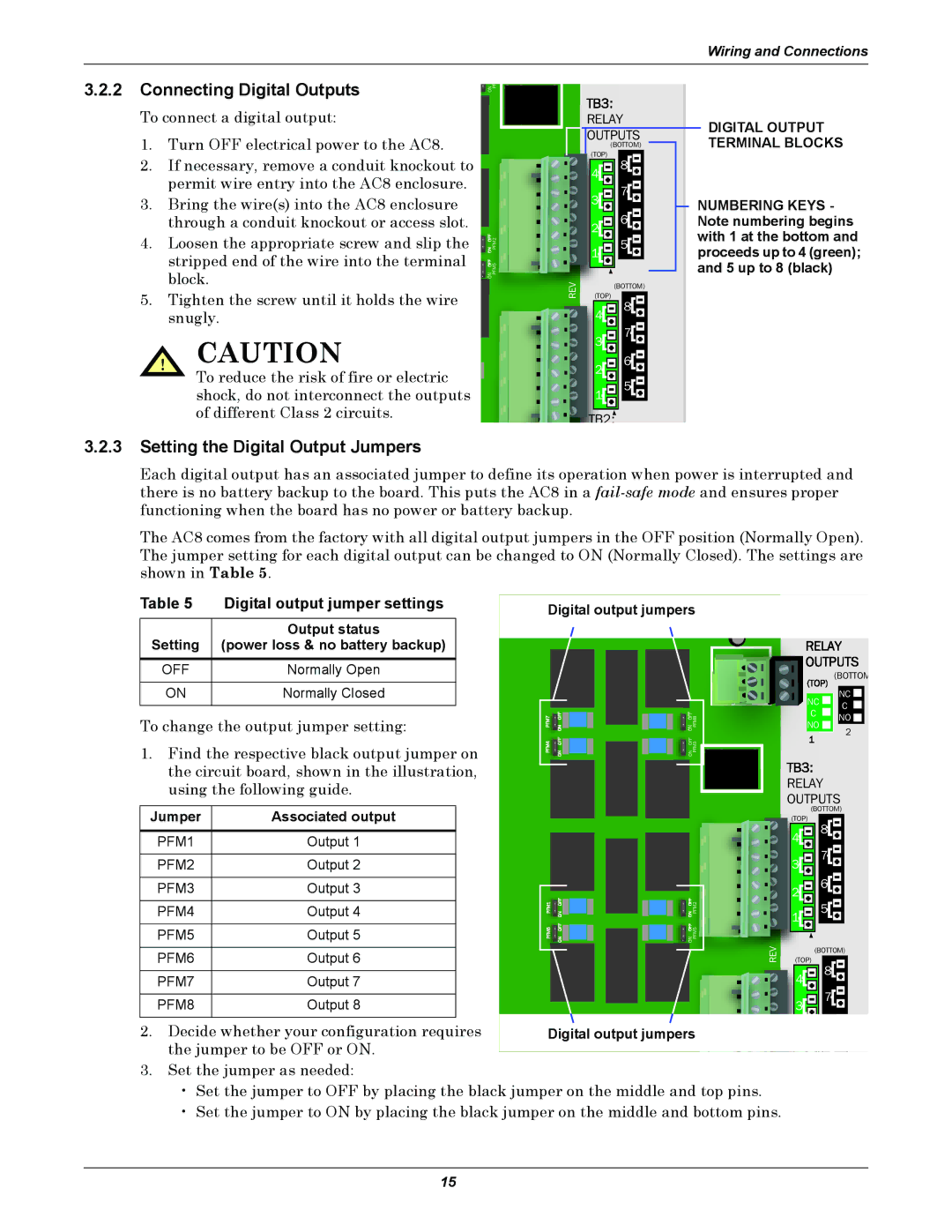 Emerson AC8 user manual Setting the Digital Output Jumpers, Digital output jumper settings 