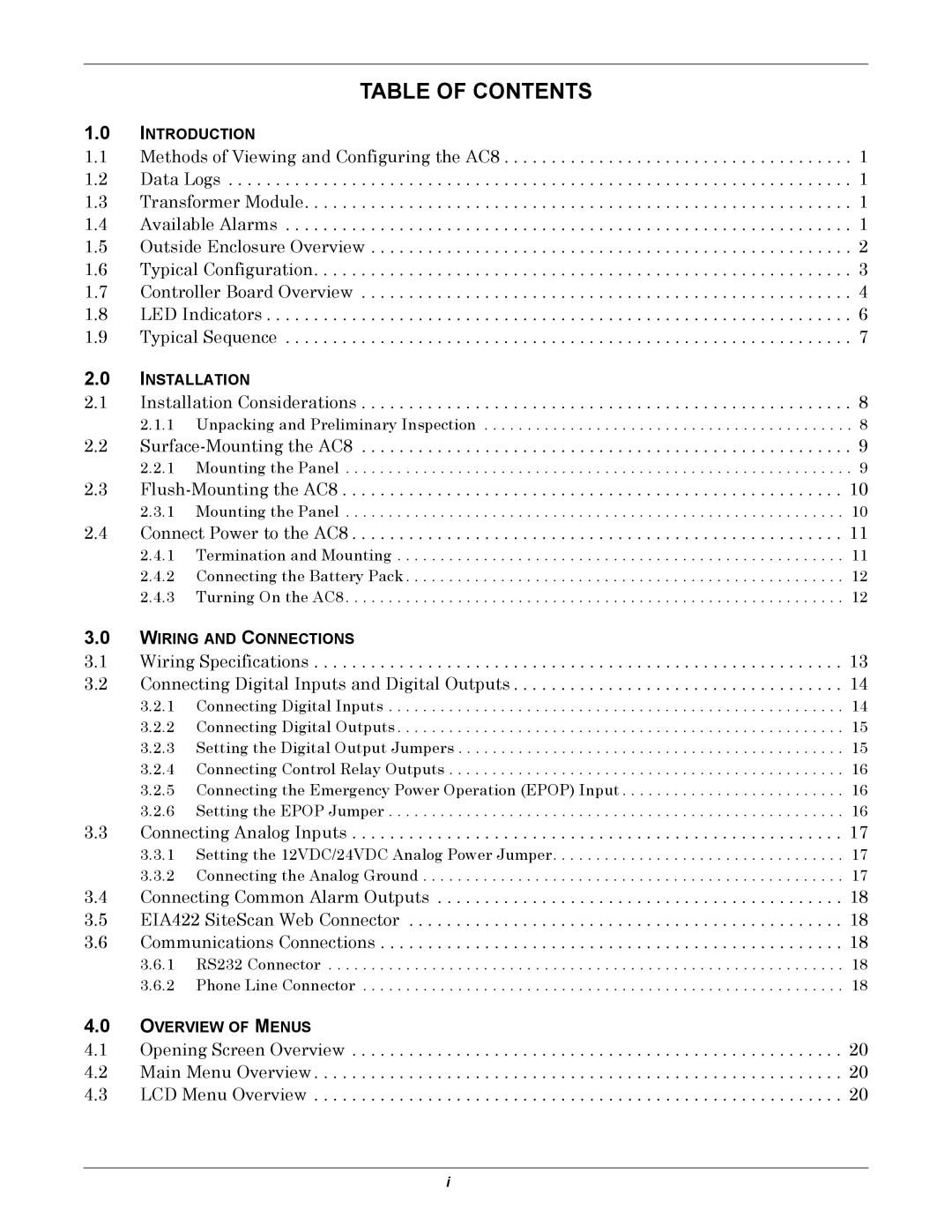 Emerson AC8 user manual Table of Contents 