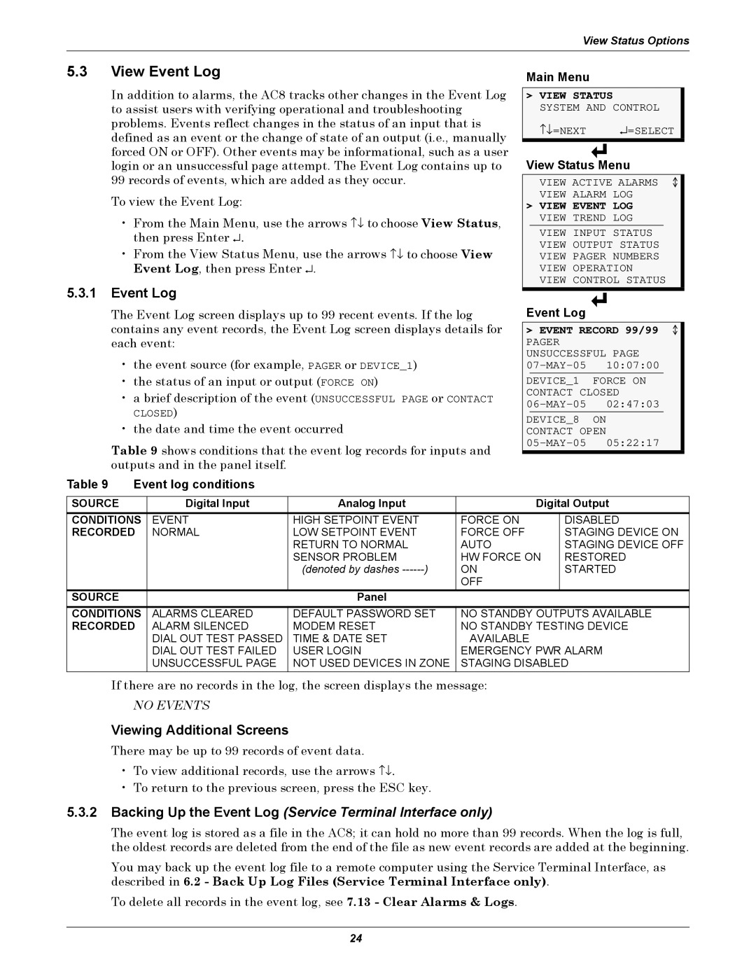 Emerson AC8 user manual View Event Log, Event log conditions 