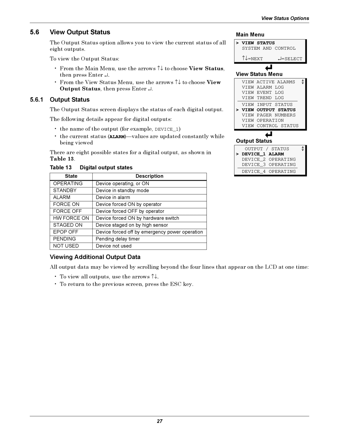 Emerson AC8 user manual View Output Status, Viewing Additional Output Data, Digital output states 