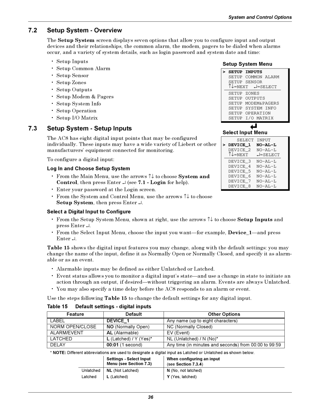 Emerson AC8 user manual Setup System Overview, Setup System Setup Inputs 