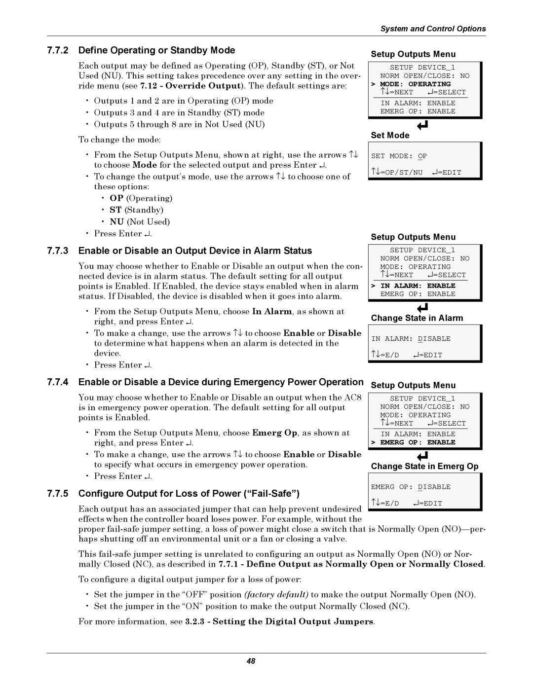 Emerson AC8 user manual Define Operating or Standby Mode, Enable or Disable an Output Device in Alarm Status 