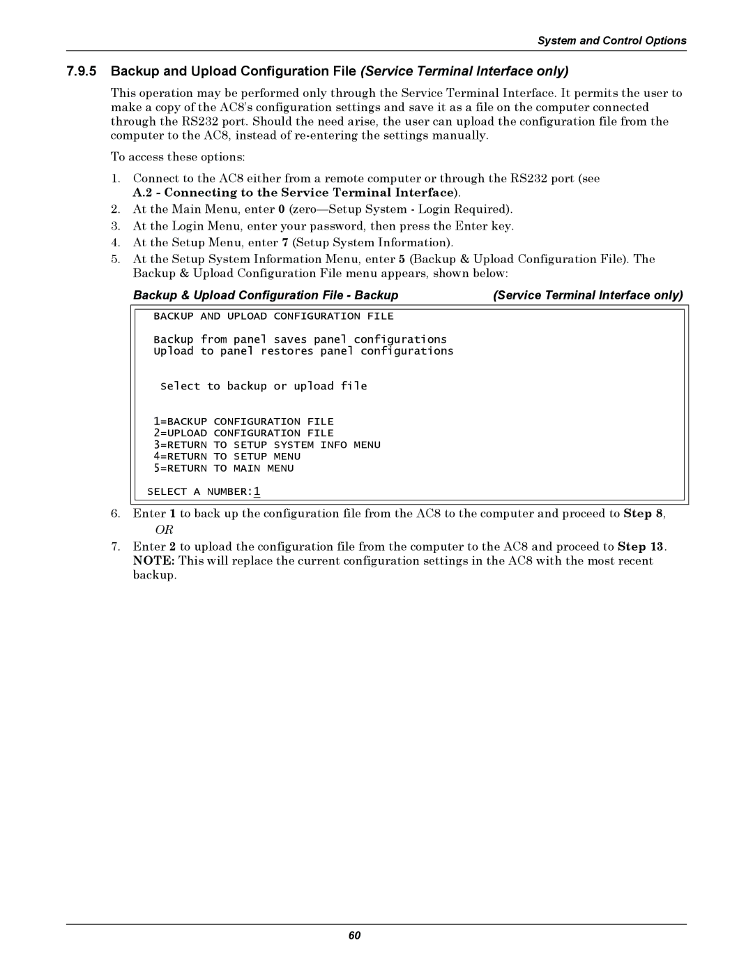 Emerson AC8 user manual Backup and Upload Configuration File 