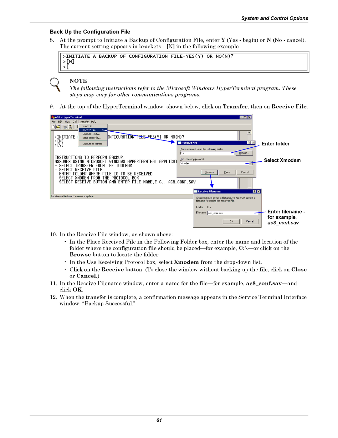 Emerson AC8 user manual Back Up the Configuration File 