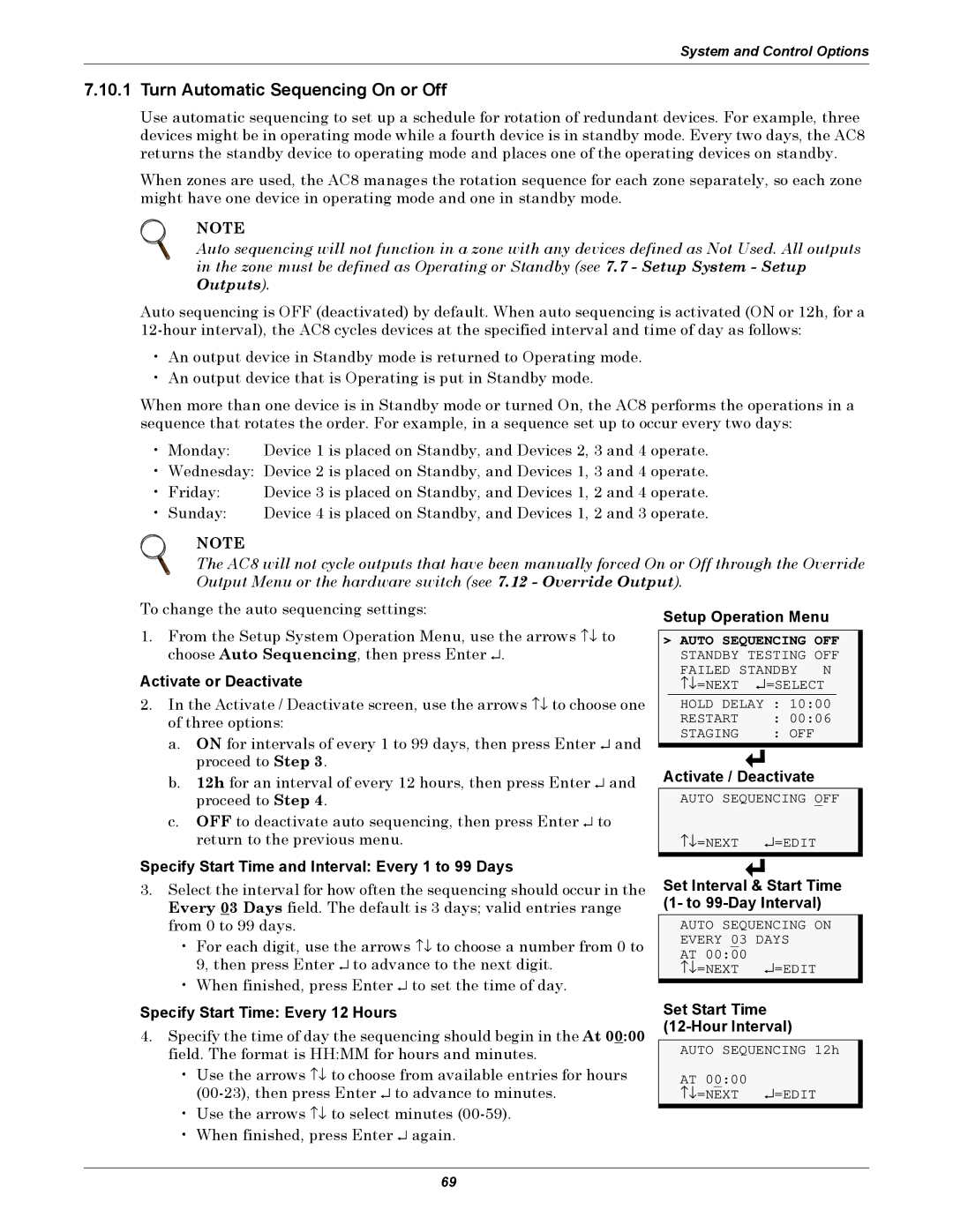 Emerson AC8 user manual Turn Automatic Sequencing On or Off 