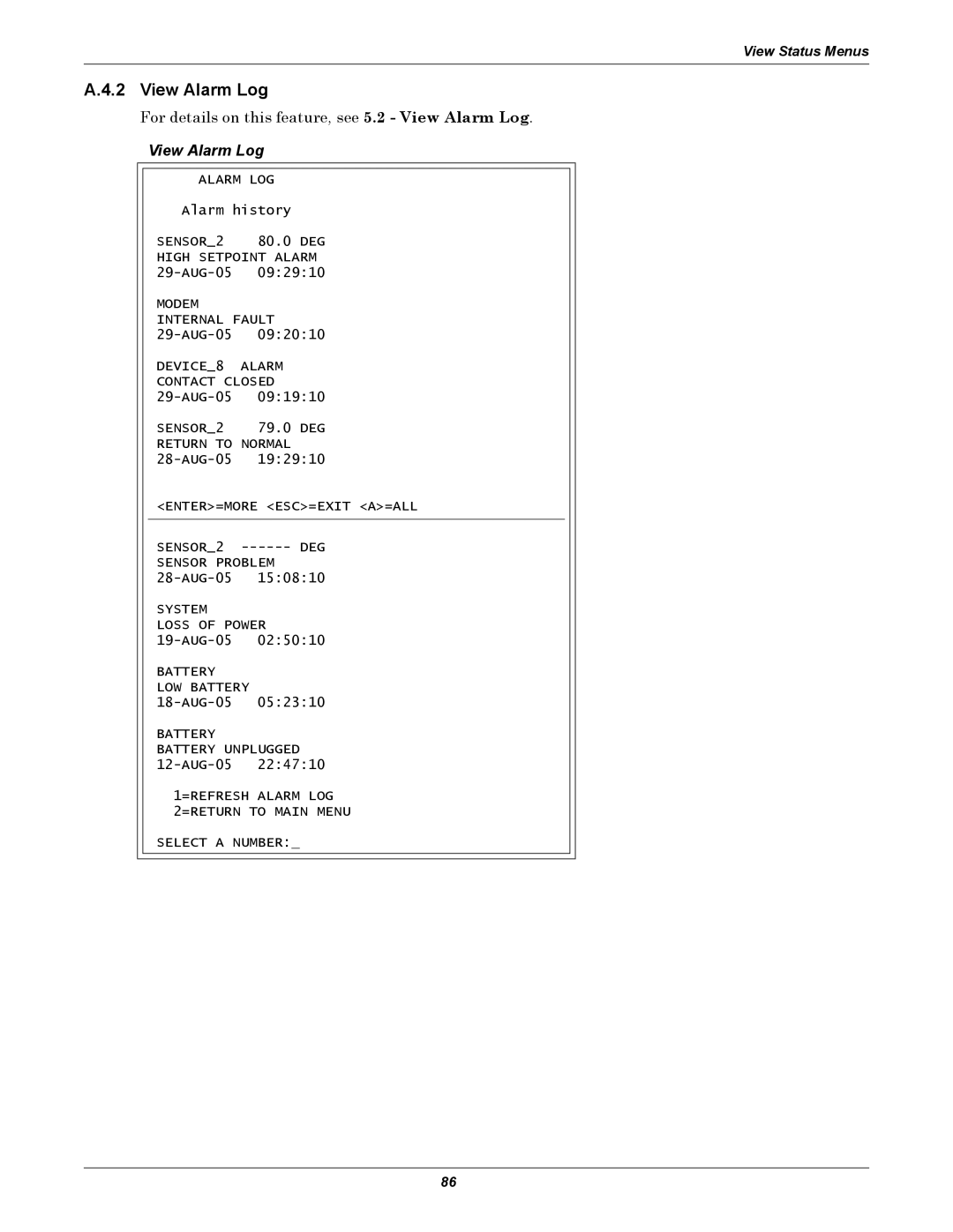 Emerson AC8 user manual View Alarm Log 