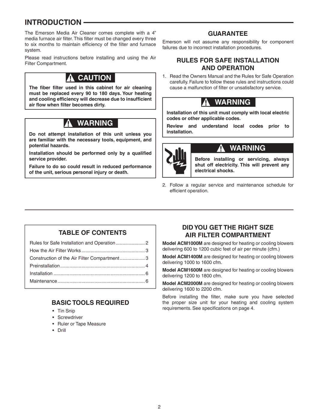 Emerson ACM1600M-XXX, ACM2000M-XXX, ACM1400M-XXX, ACM1000M-XXX owner manual Introduction 