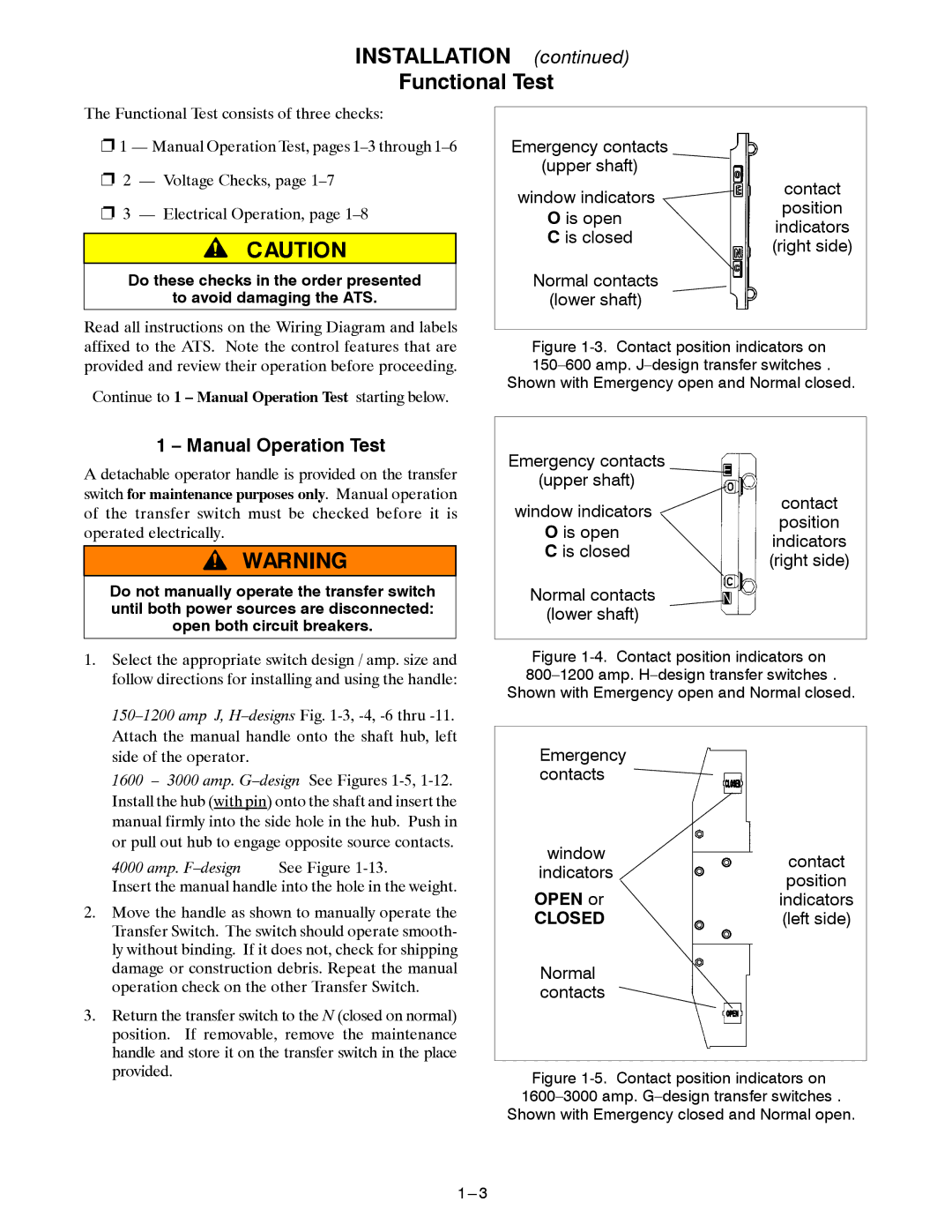 Emerson ADTS manual Installation Functional Test, Manual Operation Test 