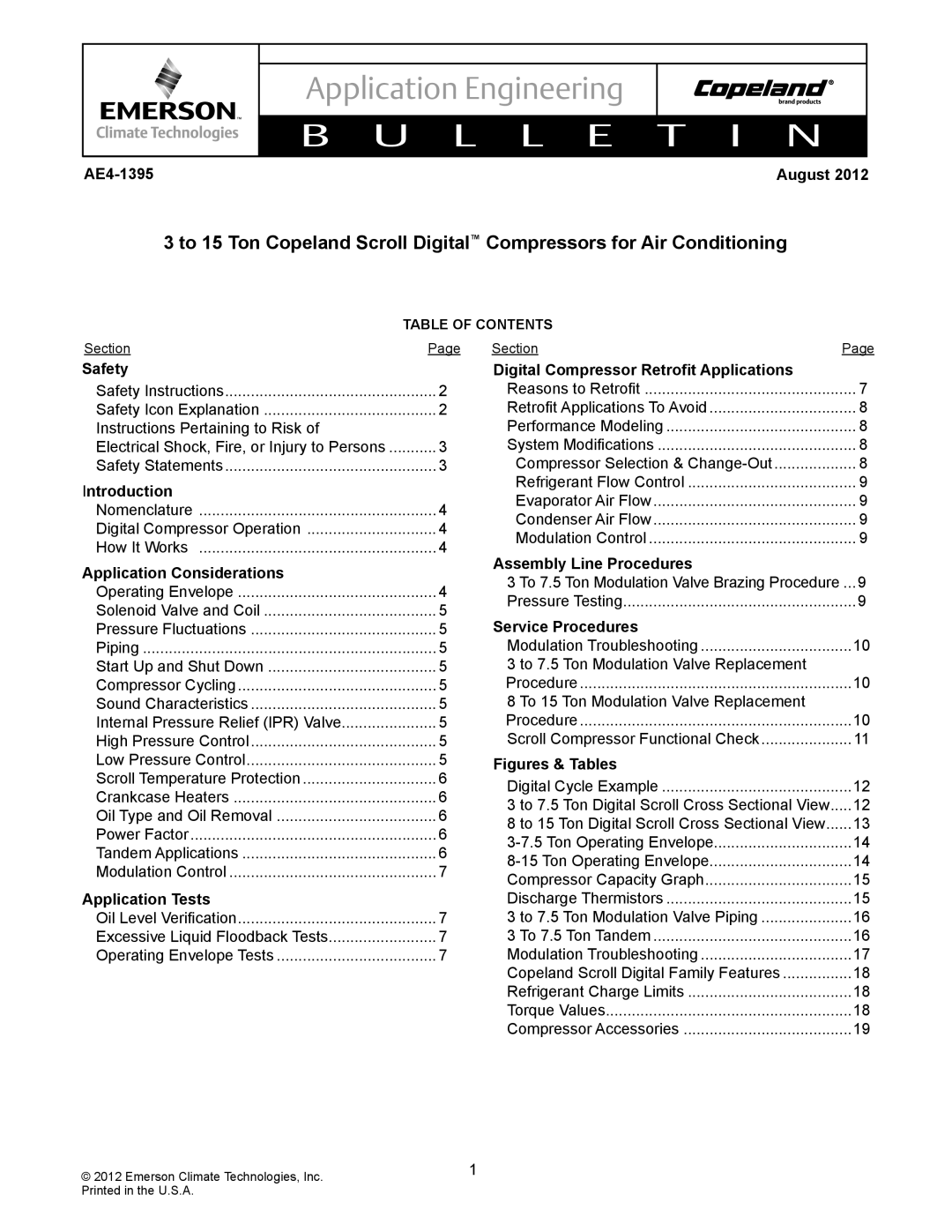 Emerson AE4-1395 manual Safety, Introduction, Application Considerations, Application Tests, Assembly Line Procedures 