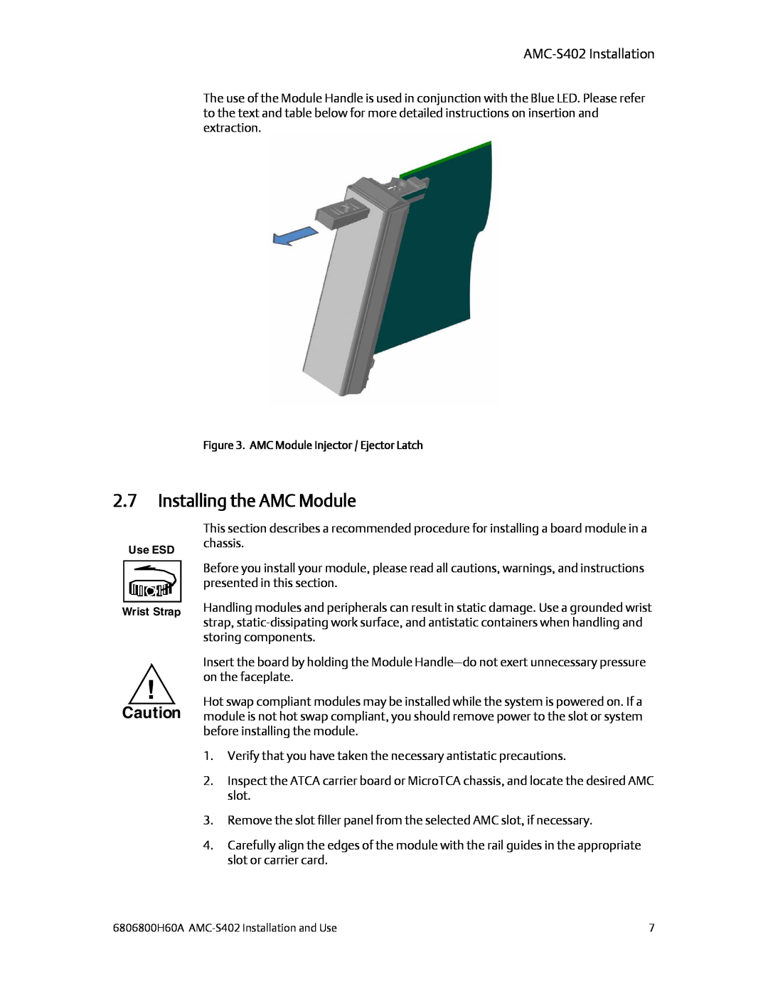 Emerson manual Installing the AMC Module, AMC-S402 Installation 