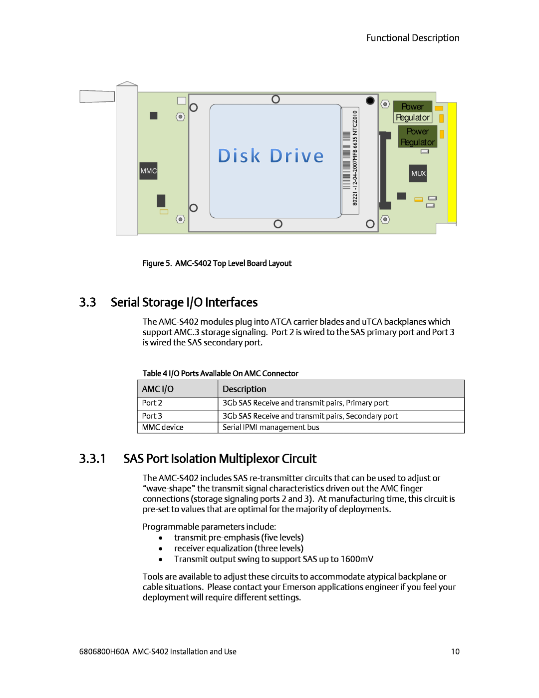 Emerson AMC-S402 manual Serial Storage I/O Interfaces, SAS Port Isolation Multiplexor Circuit, Functional Description 
