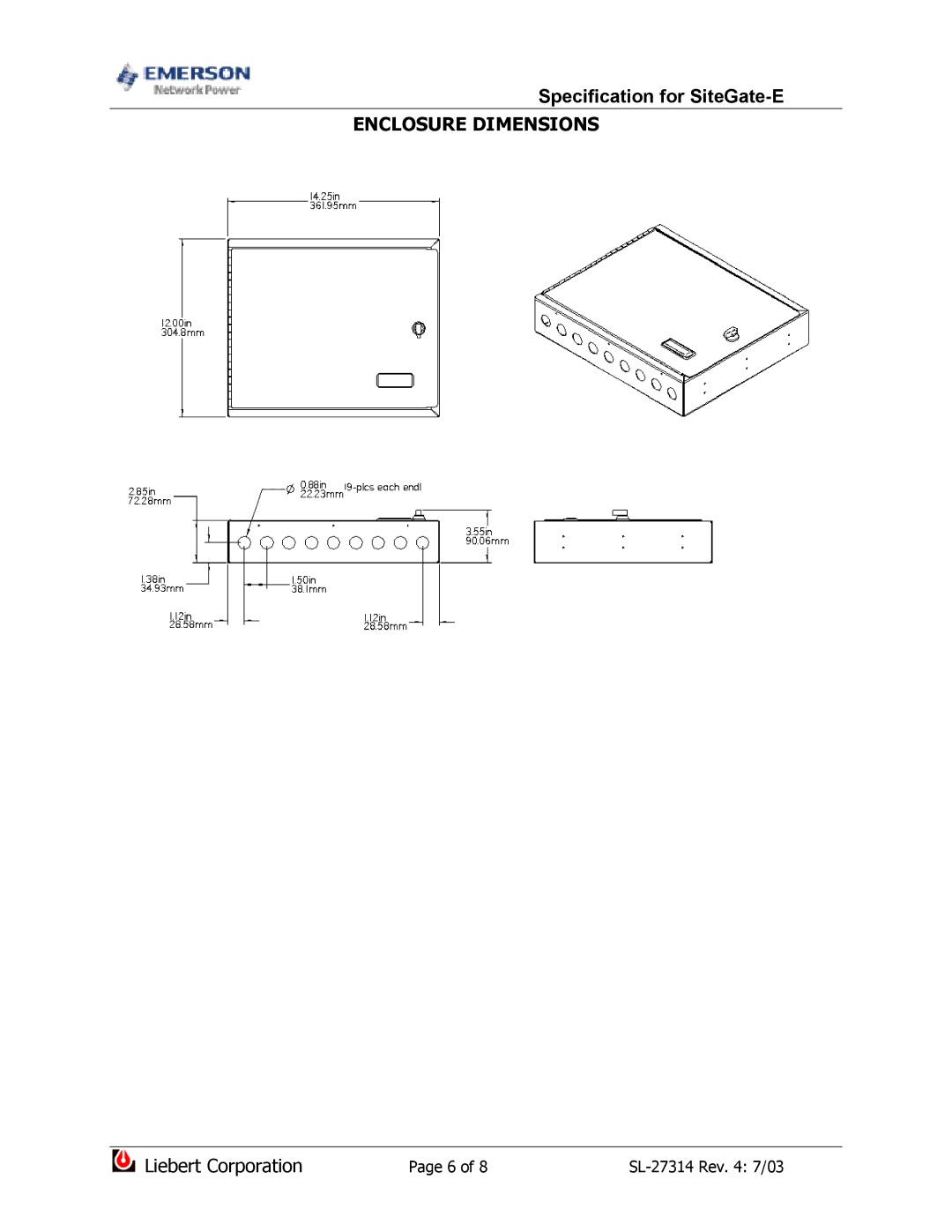 Emerson ARC156 dimensions Enclosure Dimensions 