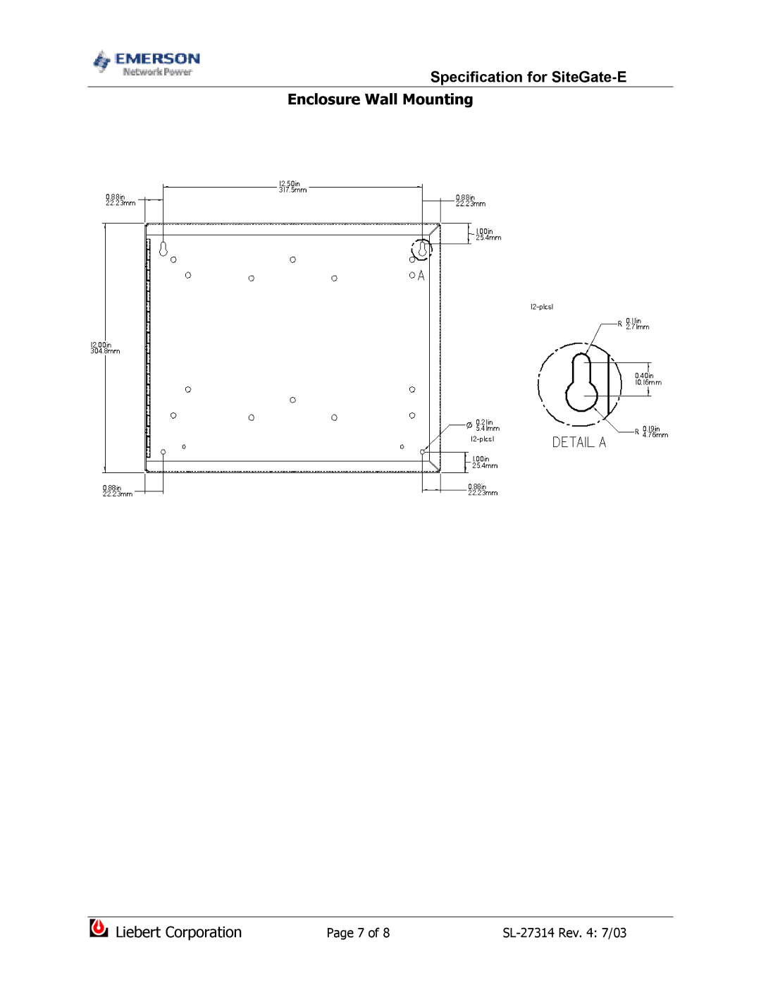 Emerson ARC156 dimensions Enclosure Wall Mounting 