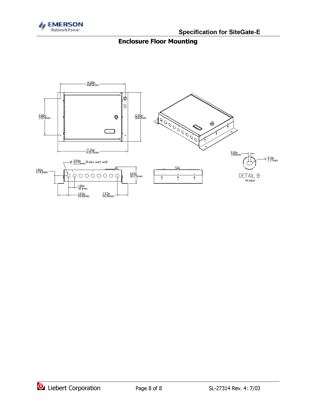 Emerson ARC156 dimensions Enclosure Floor Mounting 