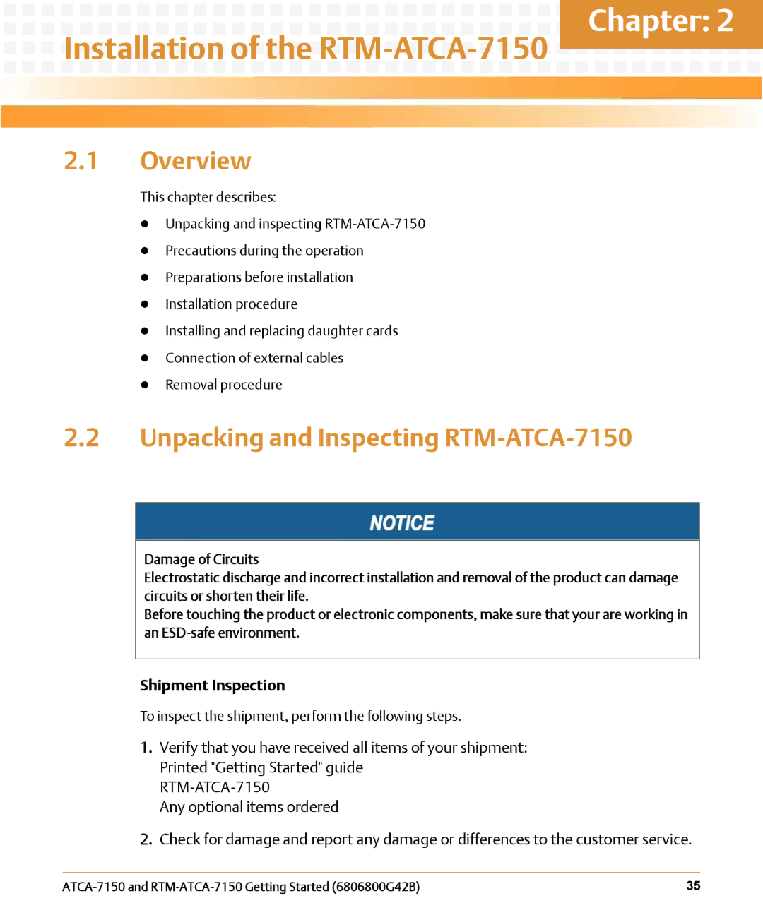 Emerson manual Overview, Unpacking and Inspecting RTM-ATCA-7150 