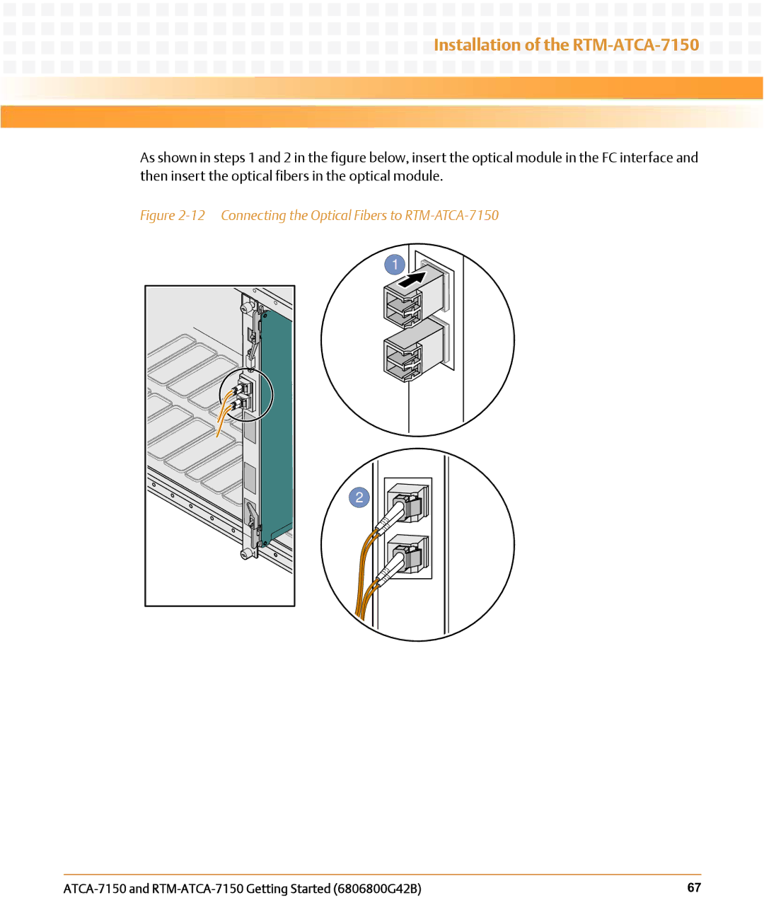 Emerson manual Connecting the Optical Fibers to RTM-ATCA-7150 