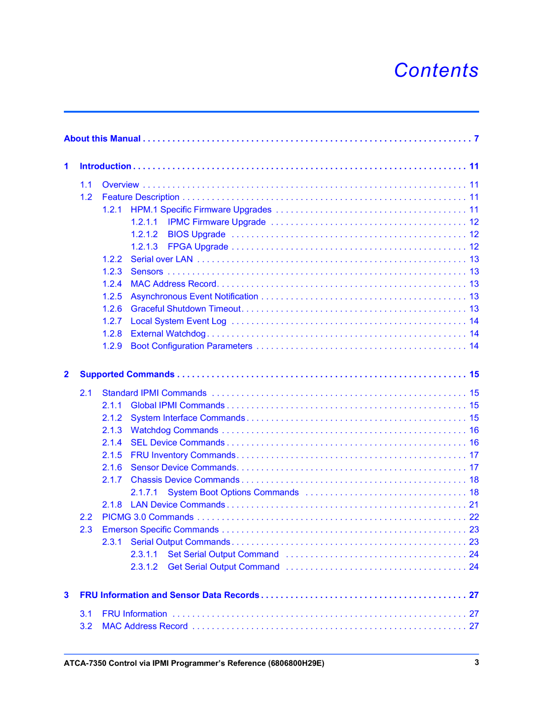 Emerson ATCA-7350 manual Contents 