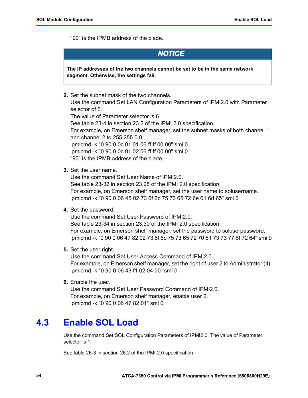 Emerson ATCA-7350 manual SOL Module Configuration Enable SOL Load 