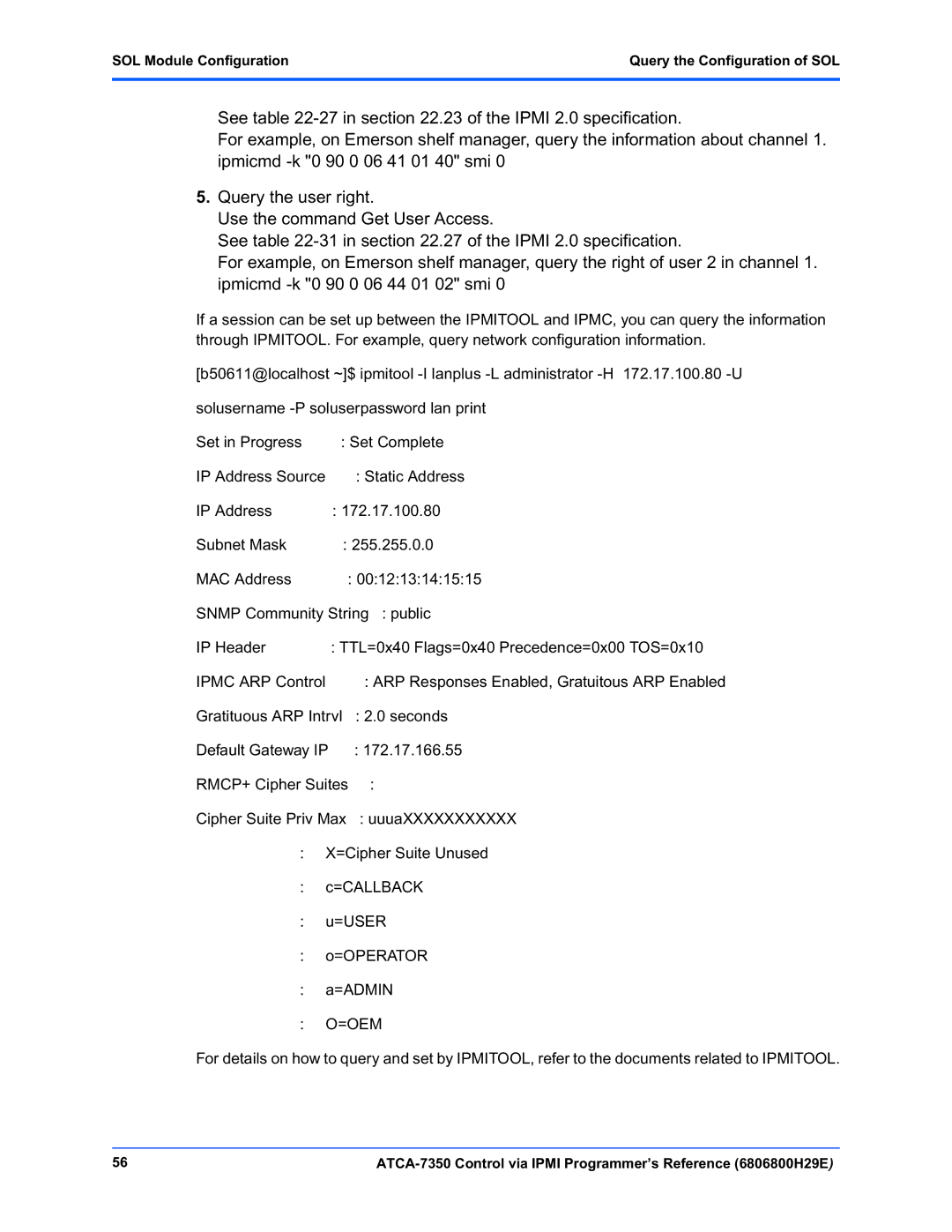 Emerson ATCA-7350 manual =Oem, SOL Module Configuration Query the Configuration of SOL 