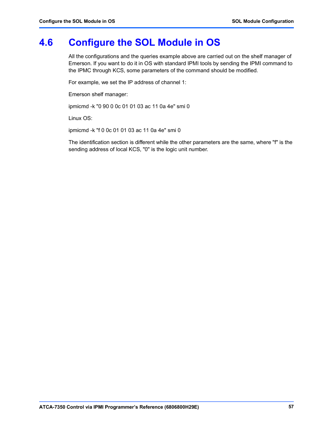 Emerson ATCA-7350 manual Configure the SOL Module in OS SOL Module Configuration 