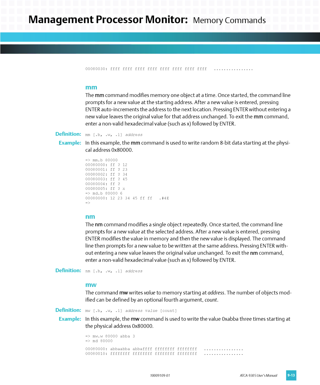 Emerson ATCA-9305 user manual Definition, Example 