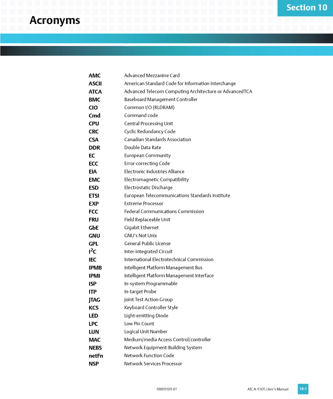 Emerson ATCA-9305 user manual Acronyms, GbE 