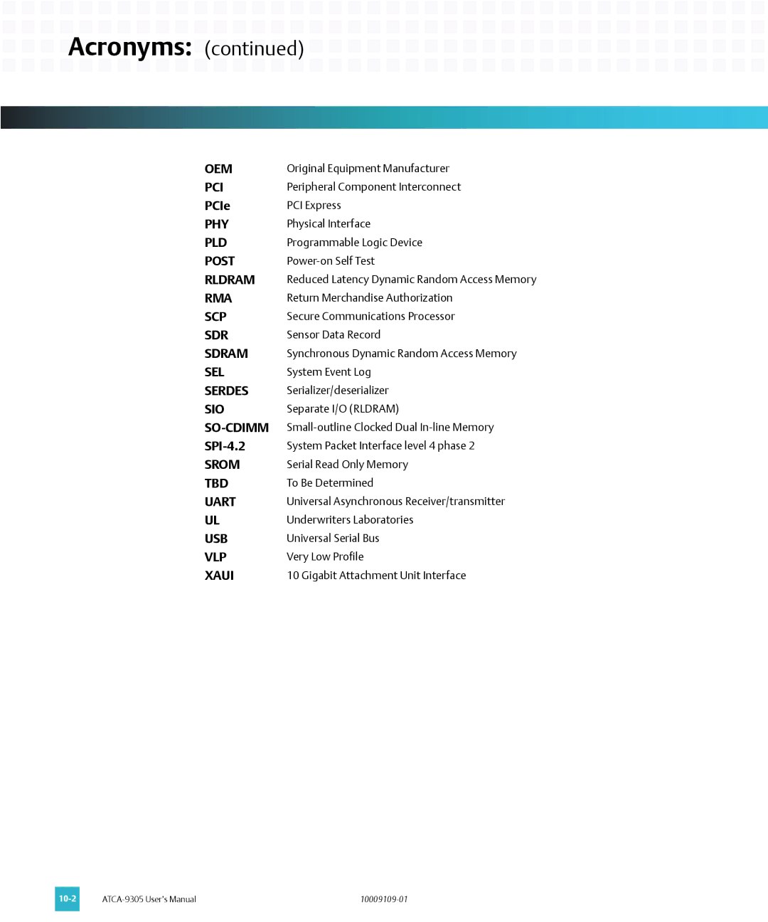 Emerson ATCA-9305 user manual PCIe, SPI-4.2 