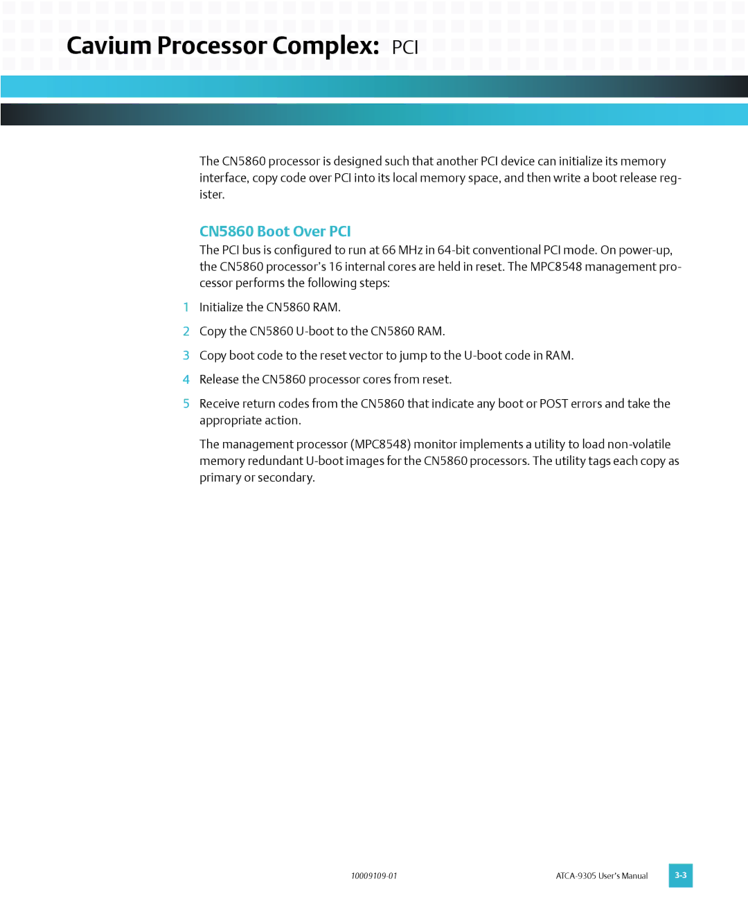 Emerson ATCA-9305 user manual CN5860 Boot Over PCI 