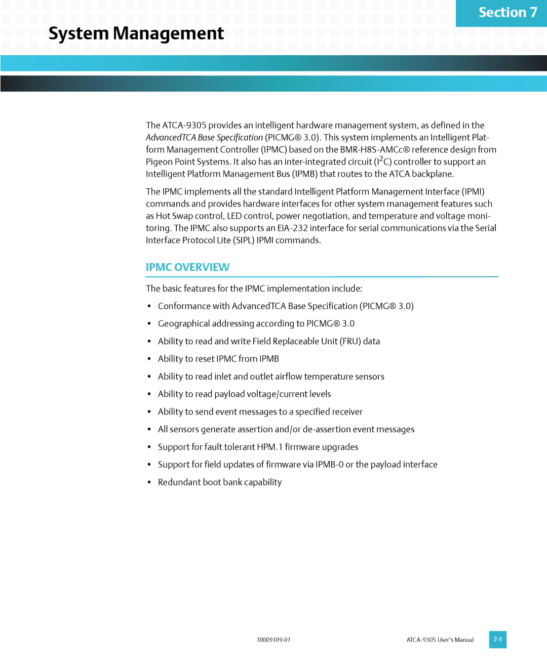 Emerson ATCA-9305 user manual System Management, Ipmc Overview 