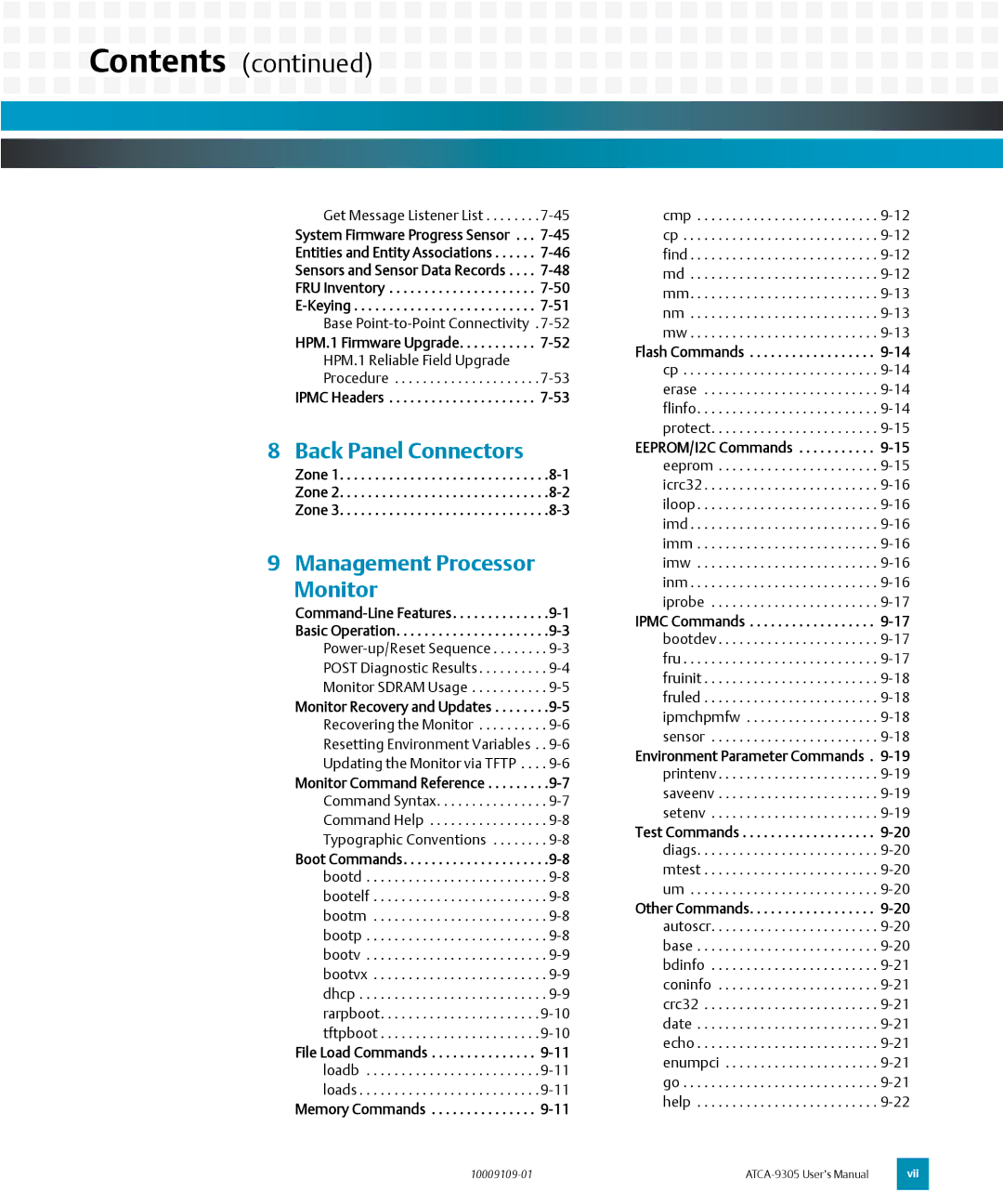 Emerson ATCA-9305 user manual Back Panel Connectors 