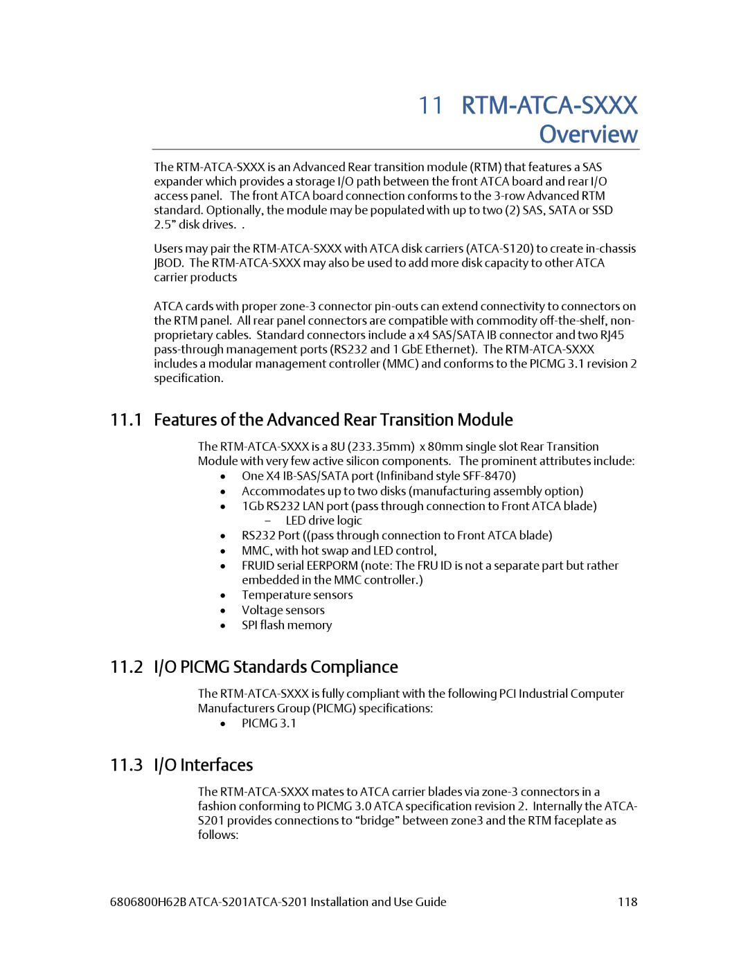 Emerson ATCA-S201 manual Overview, Features of the Advanced Rear Transition Module, 11.2 I/O Picmg Standards Compliance 