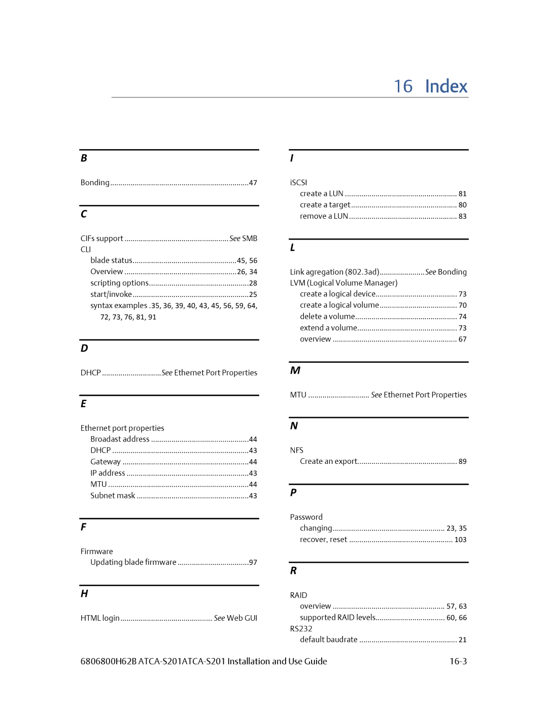 Emerson ATCA-S201 manual Index, Nfs, Raid 