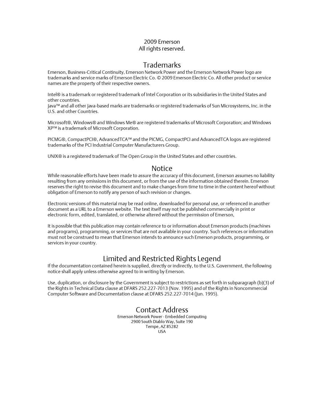 Emerson ATCA-S201 manual Contact Address 