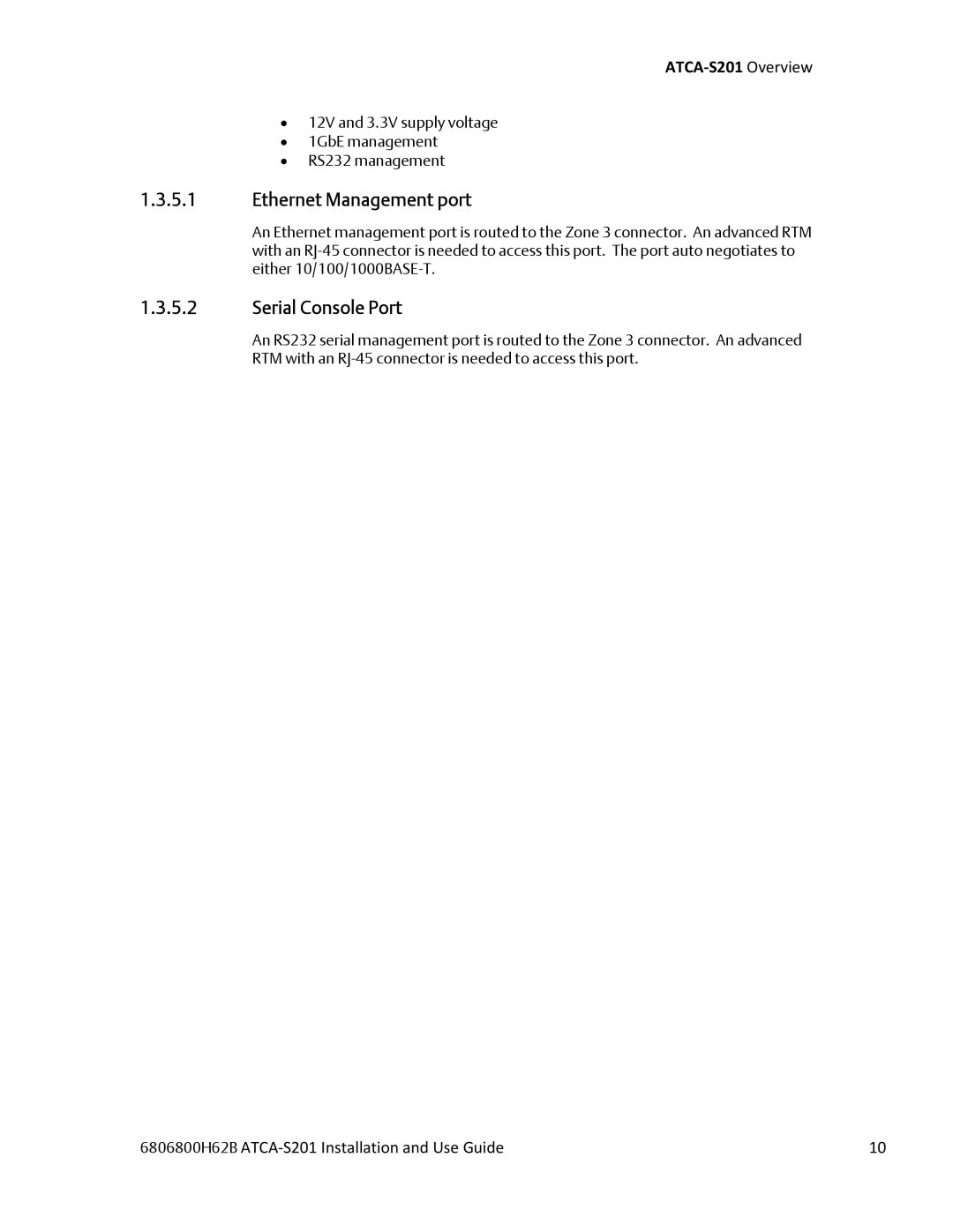 Emerson ATCA-S201 manual Ethernet Management port 