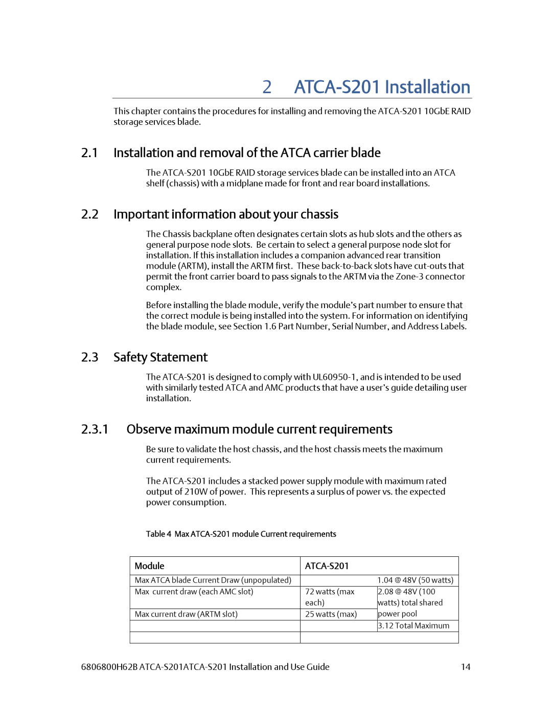 Emerson manual ATCA-S201 Installation, Installation and removal of the Atca carrier blade, Module 