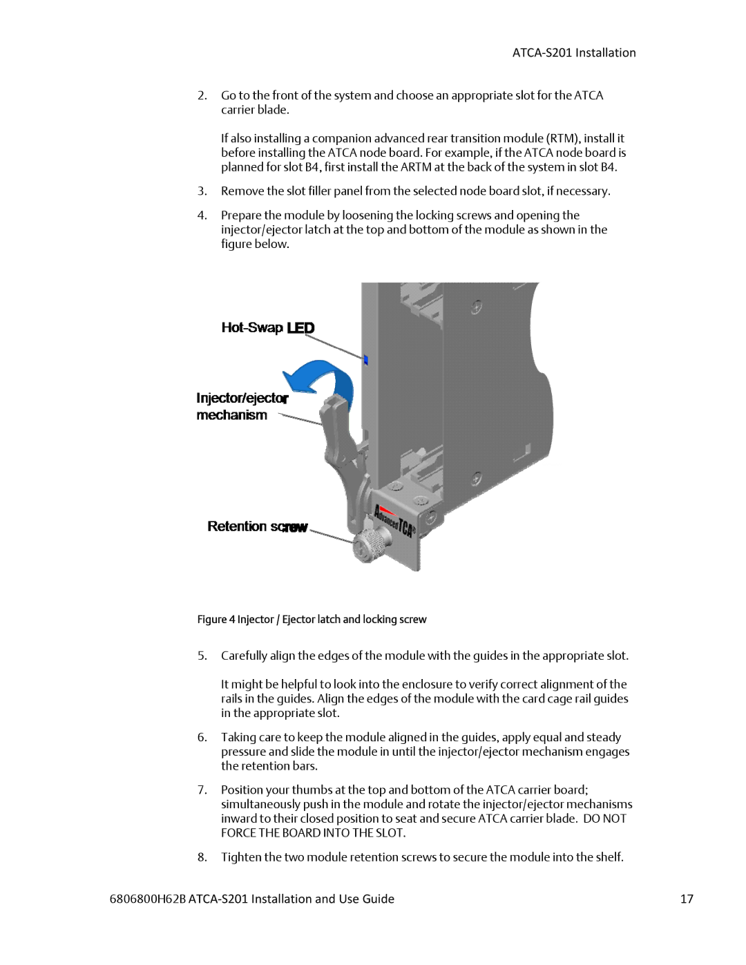 Emerson ATCA-S201 manual Injector / Ejector latch and locking screw 